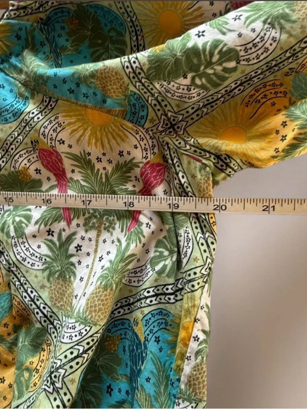LOFT Tropical Patchwork Blouse Palm Tree Square Neck Puff Sleeve Size Small